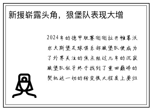 新援崭露头角，狼堡队表现大增